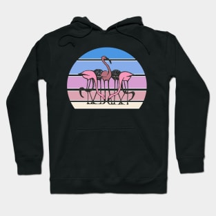 Lispe Five Flamingos Pastel Striped Sunset Hoodie